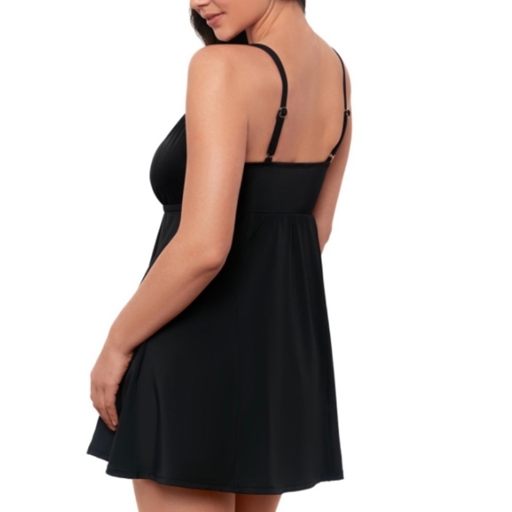 NWT SWIM SOLUTIONS | Black Empire Waist Swim Dress One Piece Swimsuit Sz. 12 - Picture 2 of 5